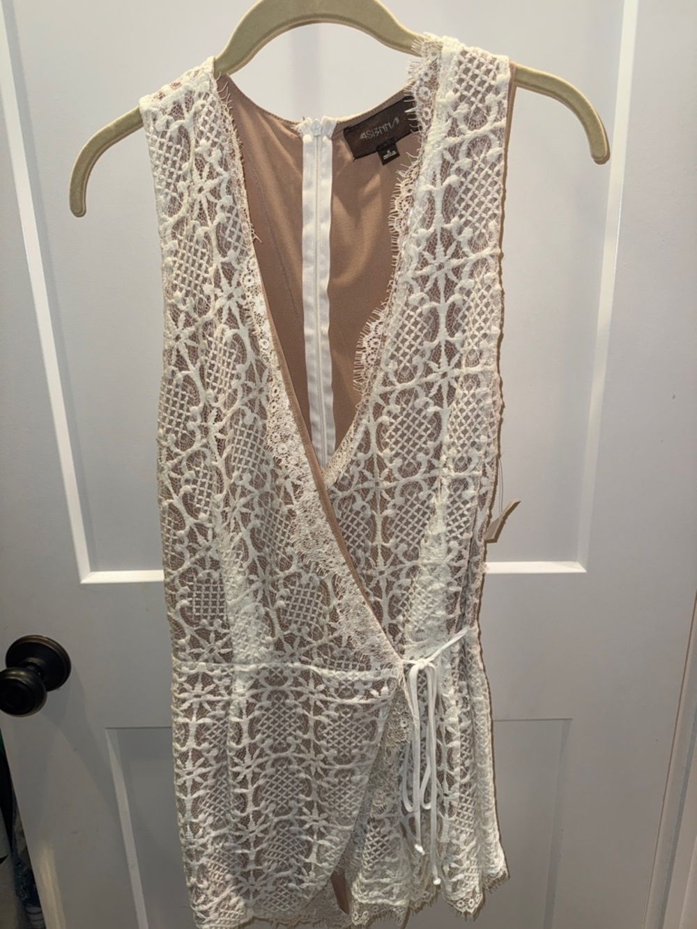 Cream Crochet Lace Sleeveless Romper with Nude Lining